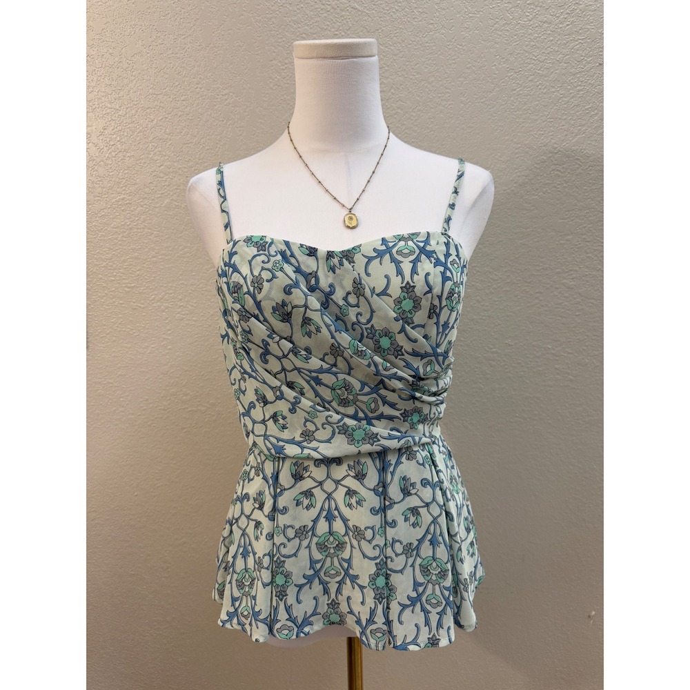Floral Lace-Print Spaghetti Strap Camisole in Light Blue and Cream
